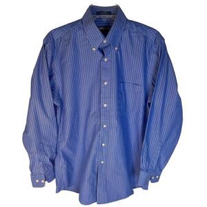 Kirkland Signature Shirt Mens 15.5 33 Blue & White Stripe Long Sleeve Button Up